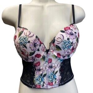 Victoria's Secret 32C Very Sexy Push-Up Bra Bustier Corset floral embroidered